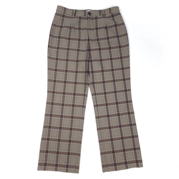 REFORMATION Franklin Straight Ankle Cropped Trouser Pant Taupe Plaid 10 Academia
